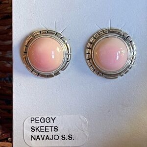 🛑SOLD🛑Pink Conch Sterling Silver Post Earrings Native Signed by Artist P Skeets